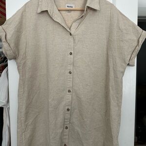 Rhythm. Women’s Casual Button-Down Linen Shirt Dress— Natural Beige
